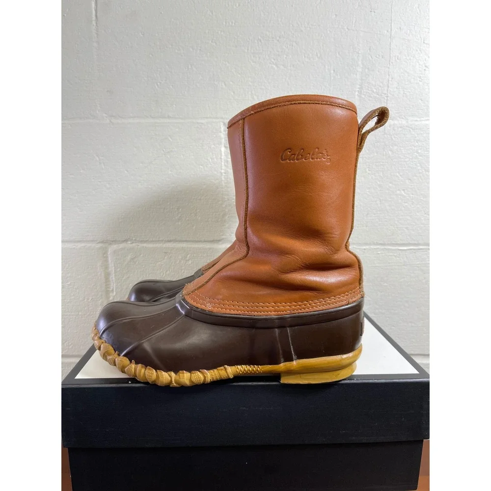Cabela's Duck Boots Brown Leather Rubber Steel Shank Thinsulate‎ Pull On Men's 9